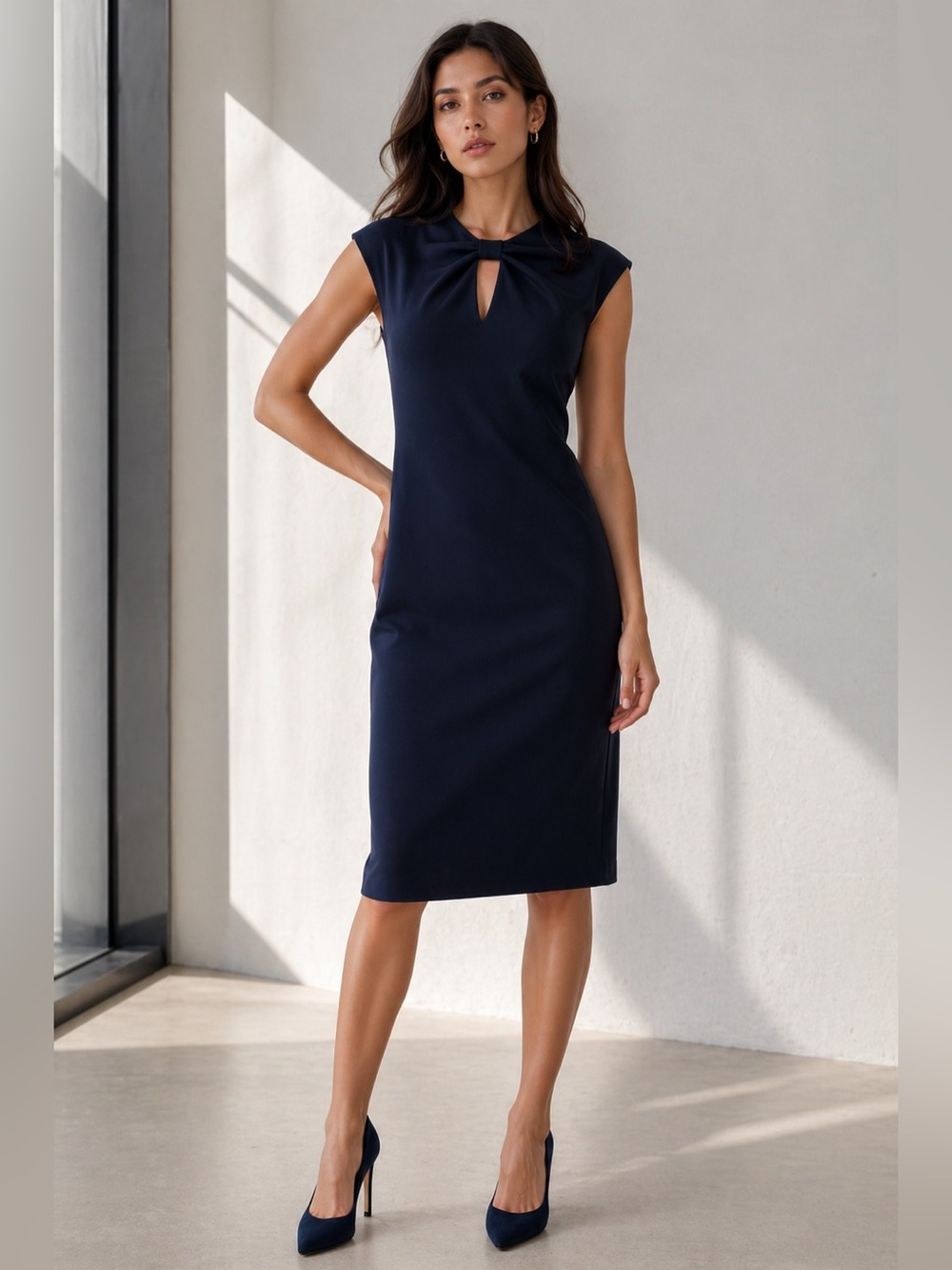 Ted Baker Dress Size 4 Women’s US Large Navy Blue Bow Front Sheath Career